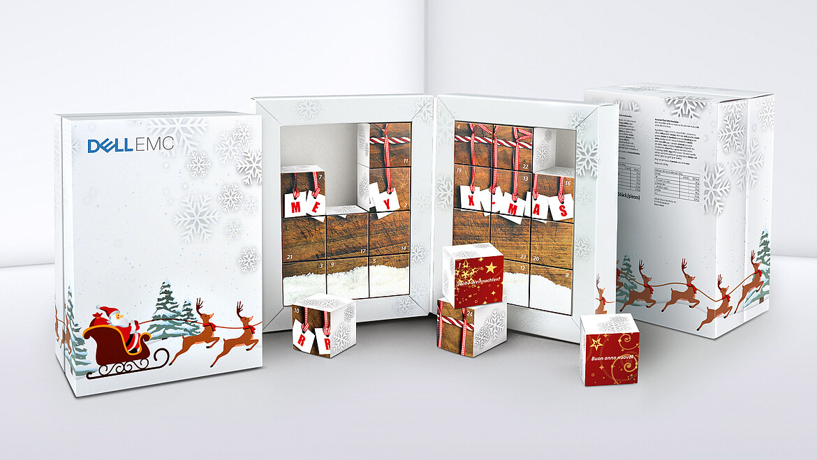 Fold-open advent calendar with paperboard cubes