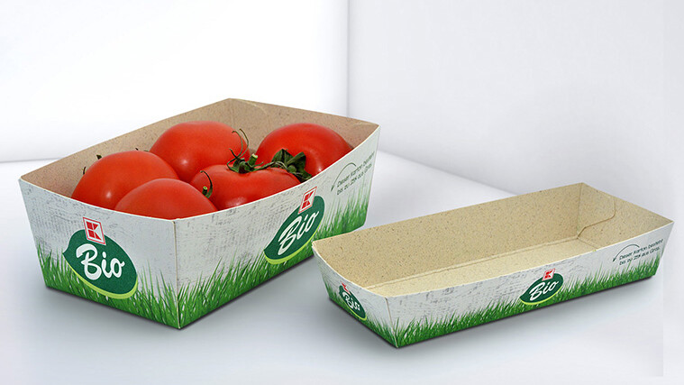 Natural-looking cardboard tray filled with tomatoes