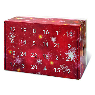 Der Adventskalender "leise rieselt der Schnee" von Karl Knauer eignet sich für Wein, Sekt oder Bier