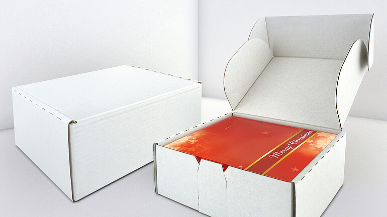 Outer packaging made of white, printed cardboard