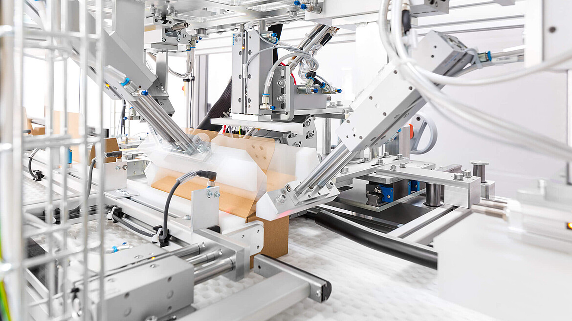 Close-up of a packaging machine’s interior