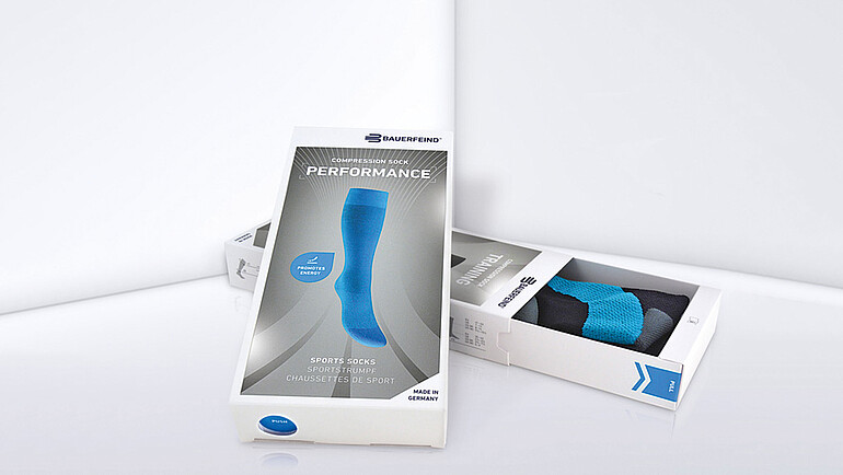 Slide-on cardboard packaging for socks