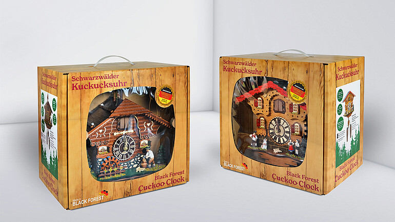 Packaging of cuckoo clocks for Trenkle Uhren