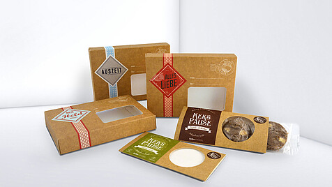 Biscuit packaging in natural look with patched window in various sizes
