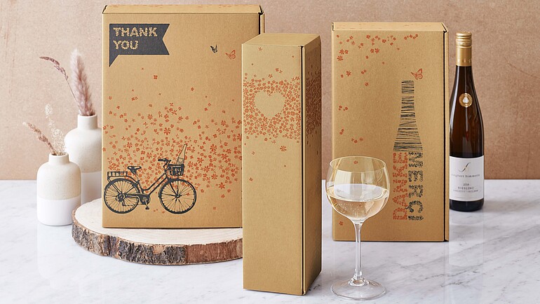 A variety of printed brown bottle boxes