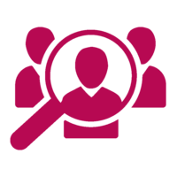 Icon, people in focus through magnifying glass