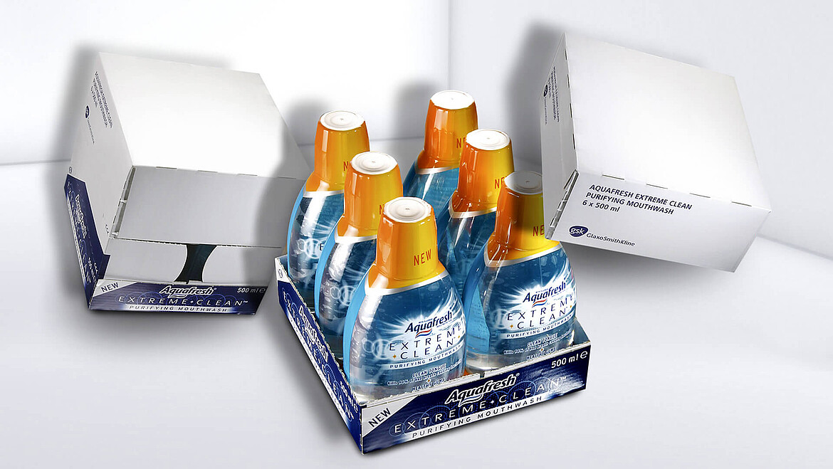 Compact tray for Aquafresh for easy opening after safe transport