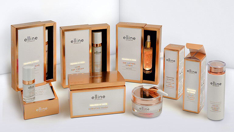 A range of cosmetic folding boxes with illuminated labels