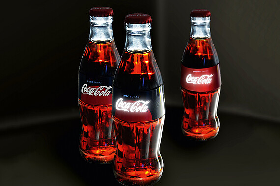 Coca-Cola bottles with illuminated bottle labels