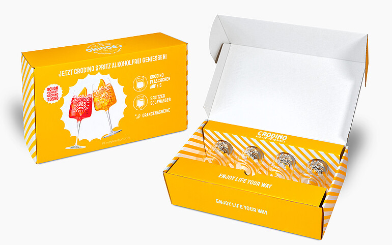 High-quality presentation during unboxing (Crodino): The packaging solution combines brand-appropriate design with functional protective performance. (c) Karl Knauer KG