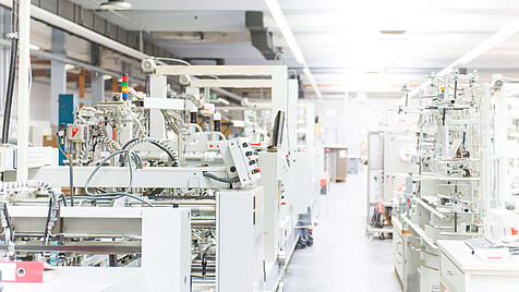 Factory building with packaging machines