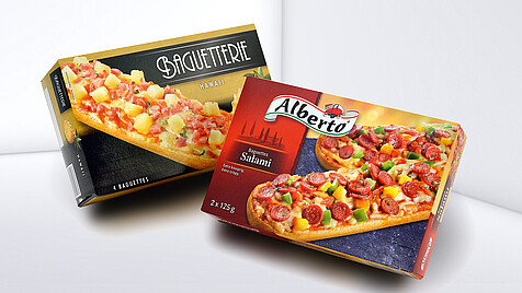 Printed folding box for pizza baguettes